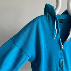 1980s Stained Turquoise Zip Up Hoodie