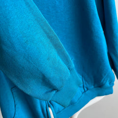 1980s Stained Turquoise Zip Up Hoodie