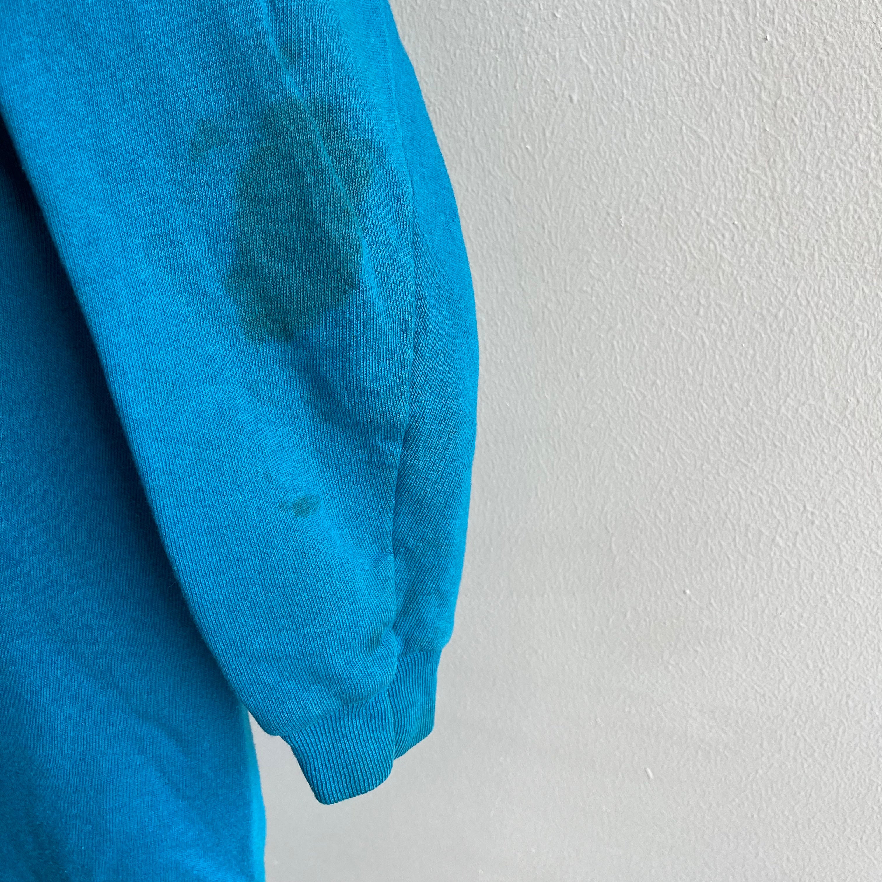 1980s Stained Turquoise Zip Up Hoodie