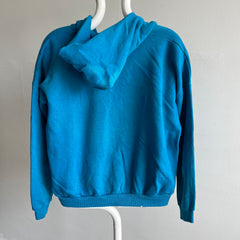 1980s Stained Turquoise Zip Up Hoodie