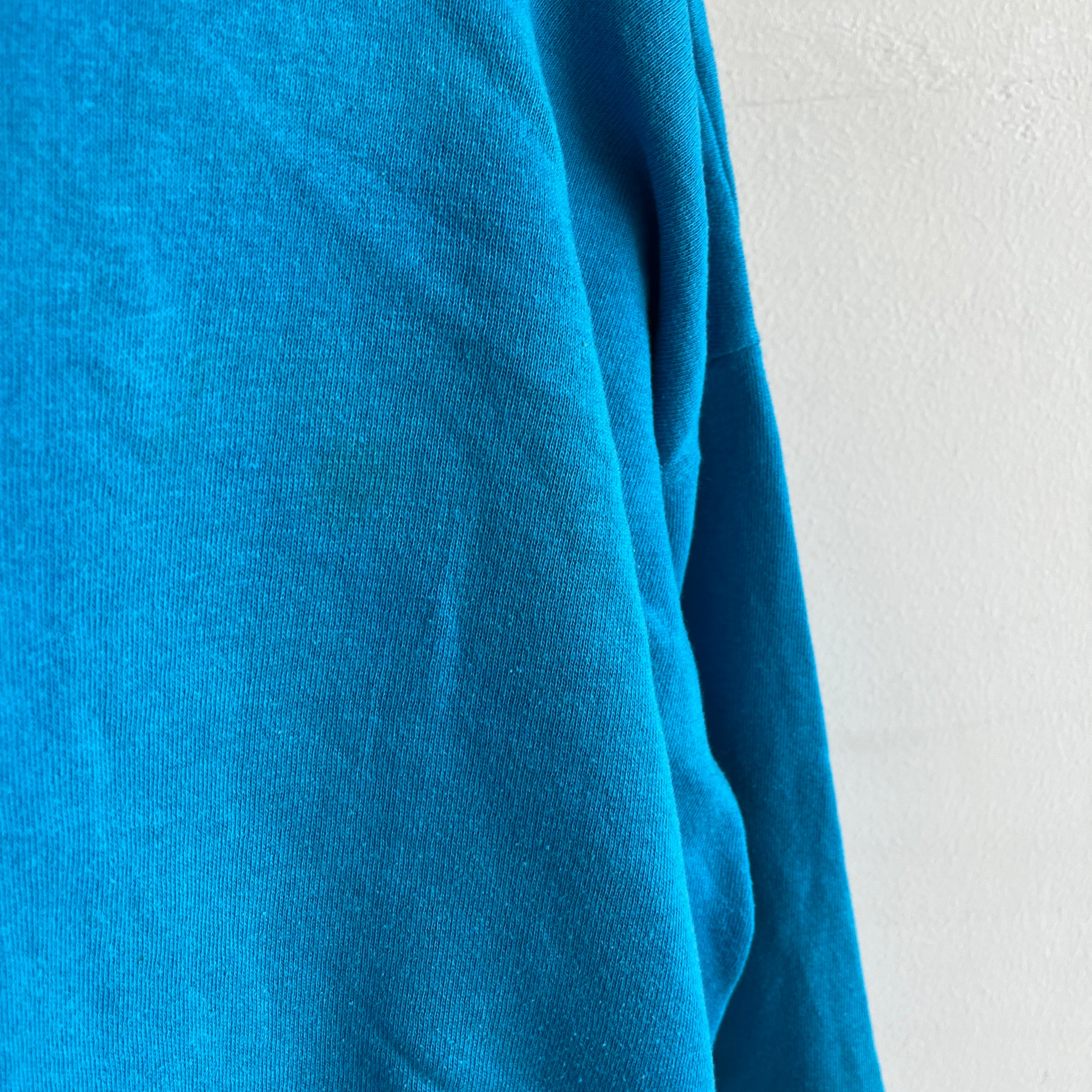 1980s Stained Turquoise Zip Up Hoodie