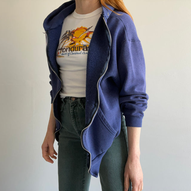 1980s Blank Navy Zip Up Hoodie by Pannill