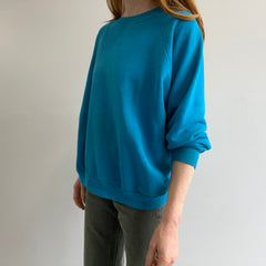 1980s Soft and Slouchy Oversized Blank Teal Raglan