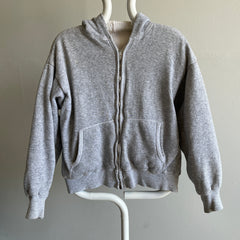 1970s Cotton Thermal Lined Gray Zip Up Hoodie with Patch!