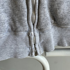 Sweat à capuche zippé gris en coton thermique des années 1970 avec patch !