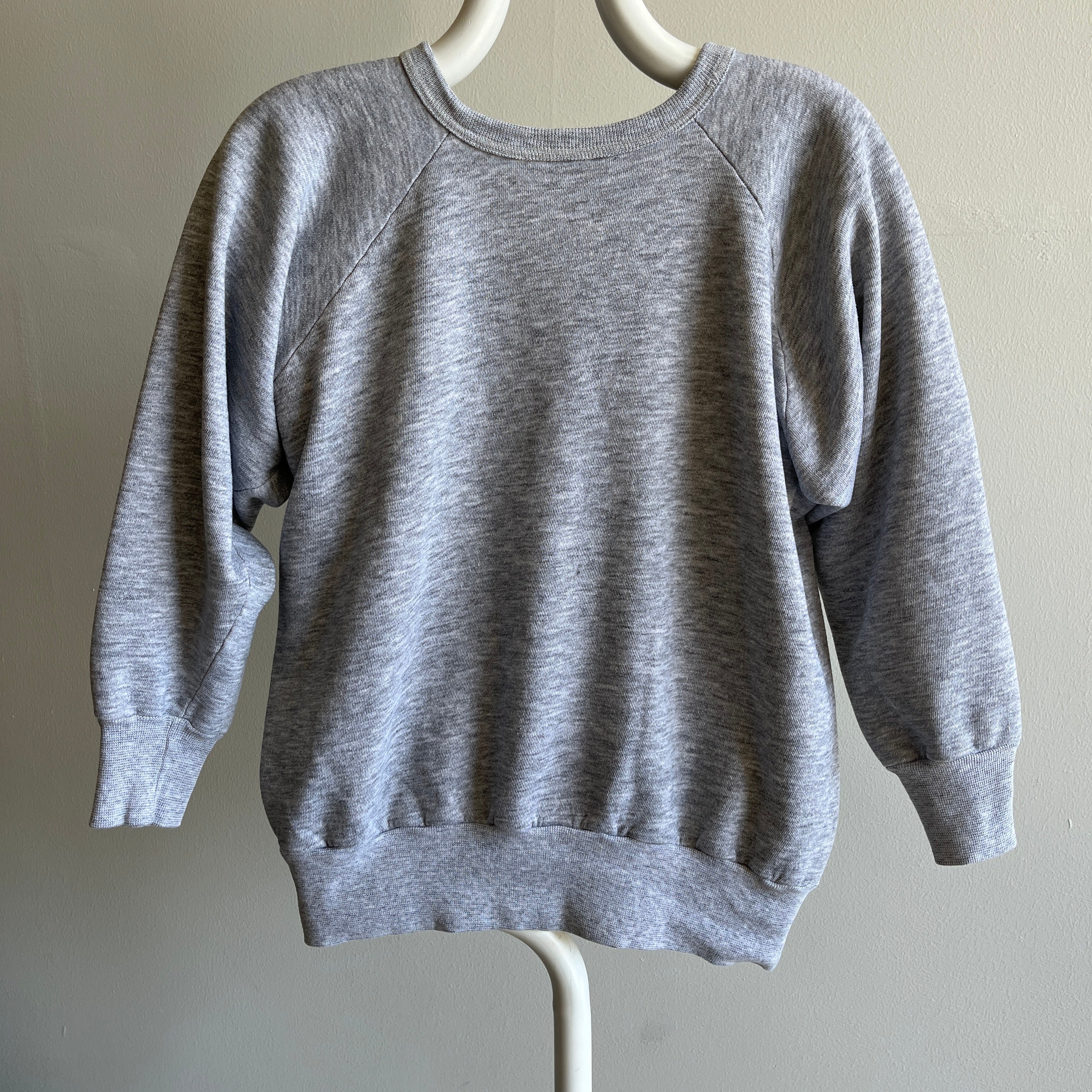 1970s Rolled Neck Blank Gray Raglan Sweatshirt - Dreamy