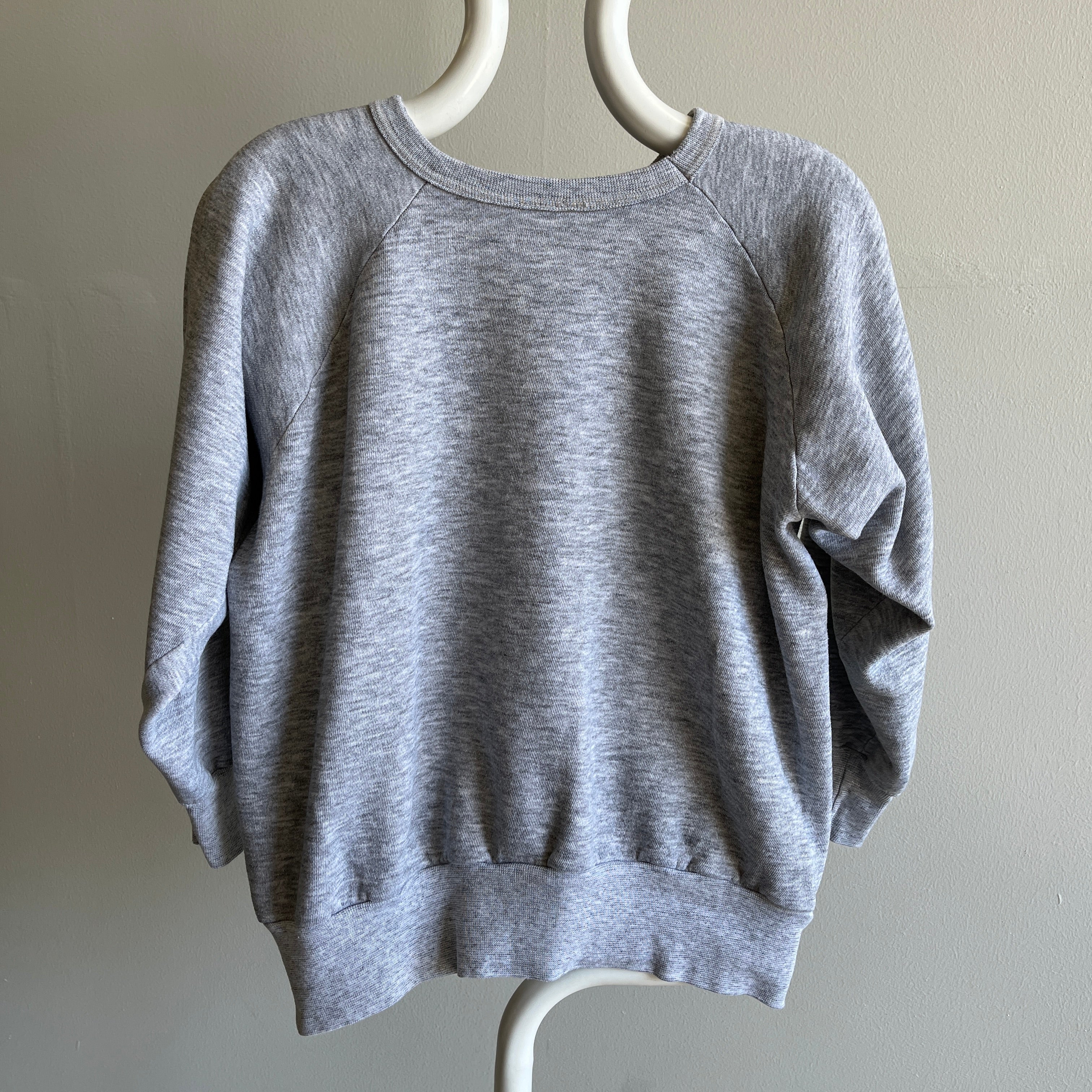 1970s Rolled Neck Blank Gray Raglan Sweatshirt - Dreamy