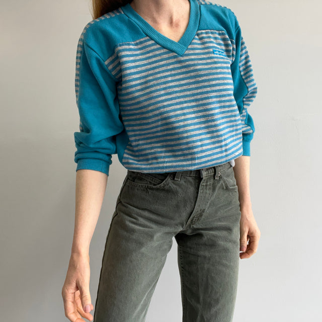 1980s "Added Touch" Color Block Striped V-Neck Sweatshirt