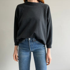 1990s Faded Blank Black Sweatshirt - Rad Cut!