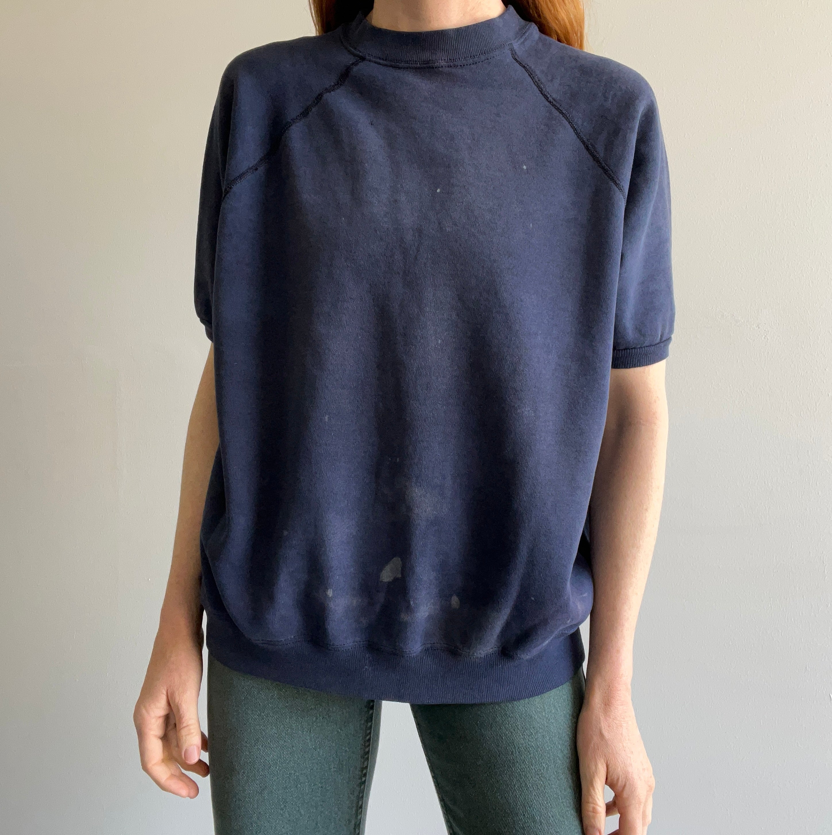 1990s Super Stained and Faded Navy Warm Up Sweatshirt