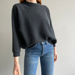 1990s Faded Blank Black Sweatshirt - Rad Cut!