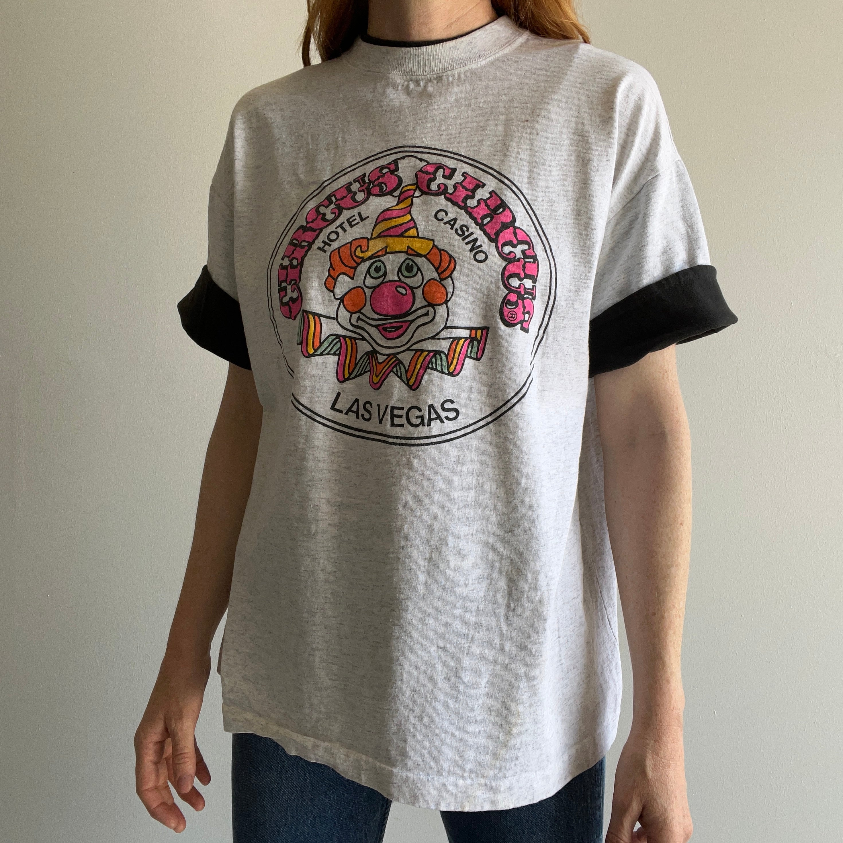 T-shirt bicolore Circus Circus Las Vegas des années 1990