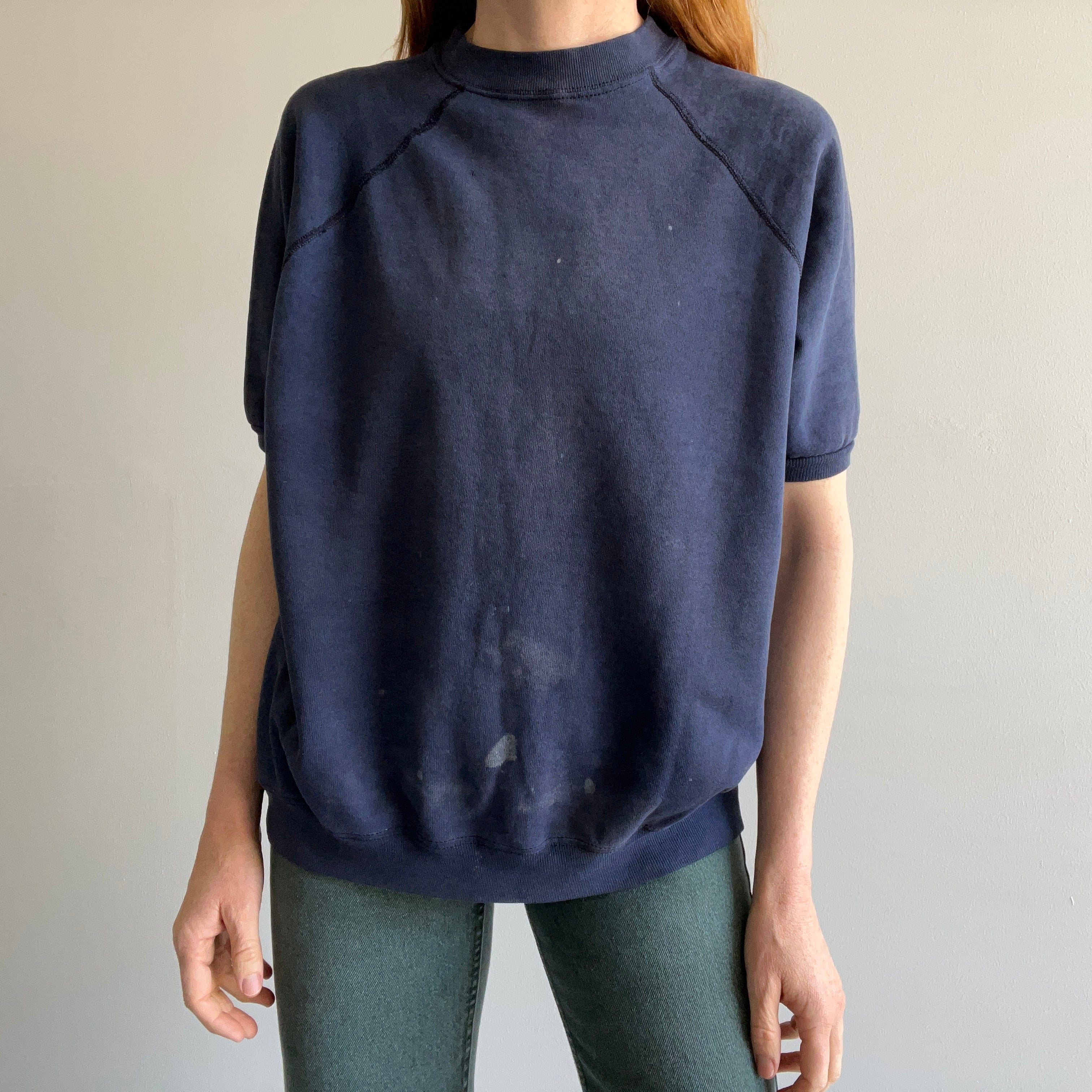 1990s Super Stained and Faded Navy Warm Up Sweatshirt