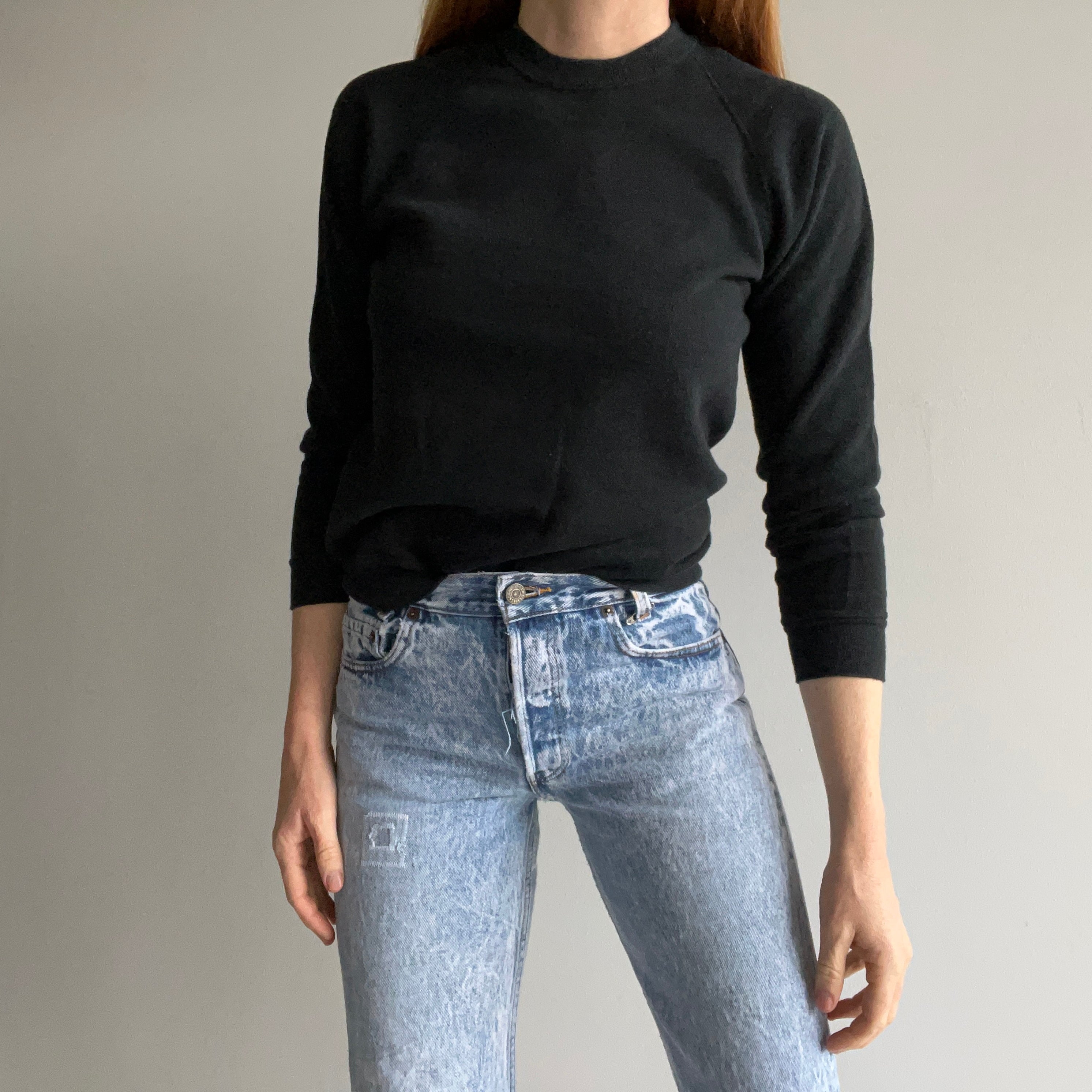 1980s Blank Black Raglan Sweatshirt