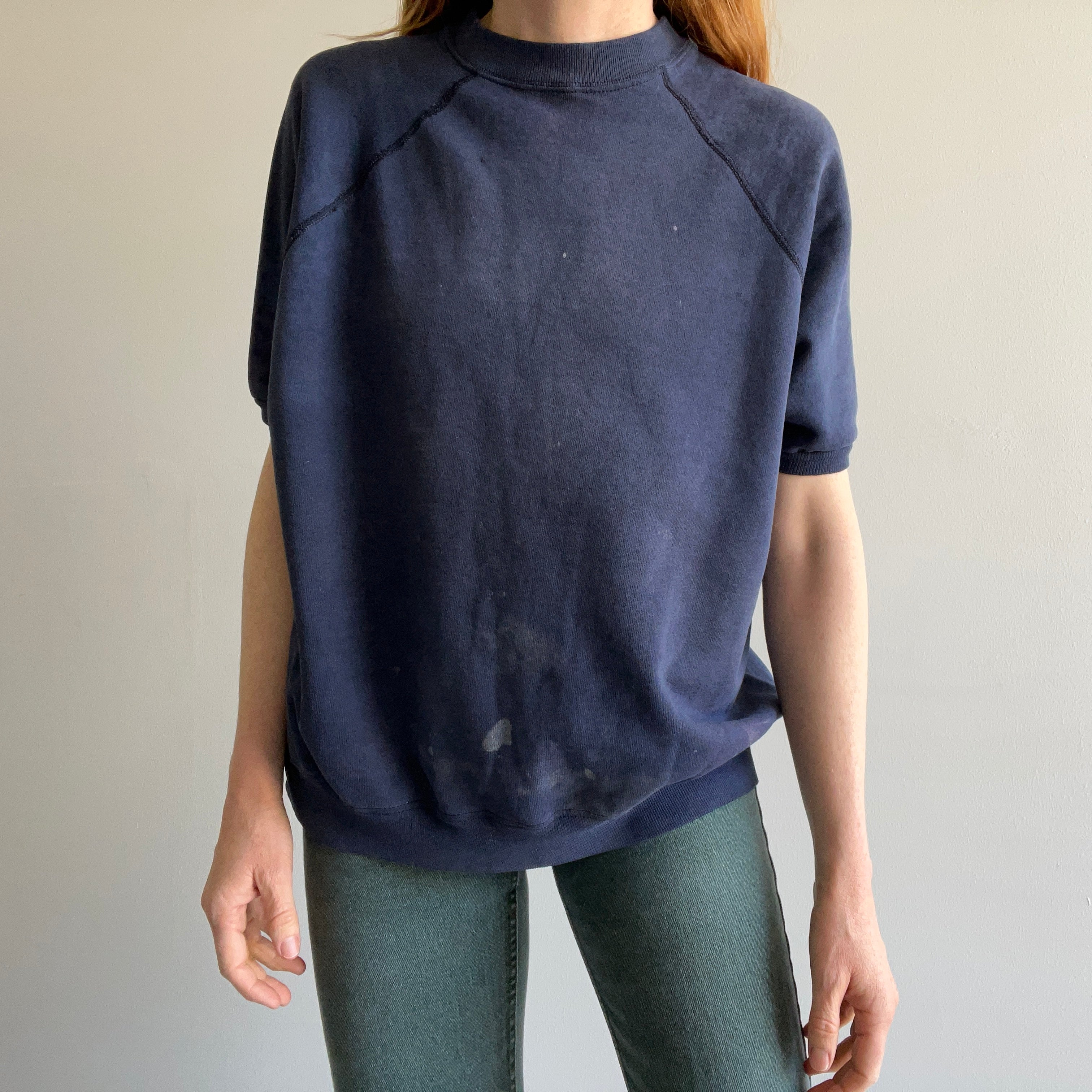 1990s Super Stained and Faded Navy Warm Up Sweatshirt