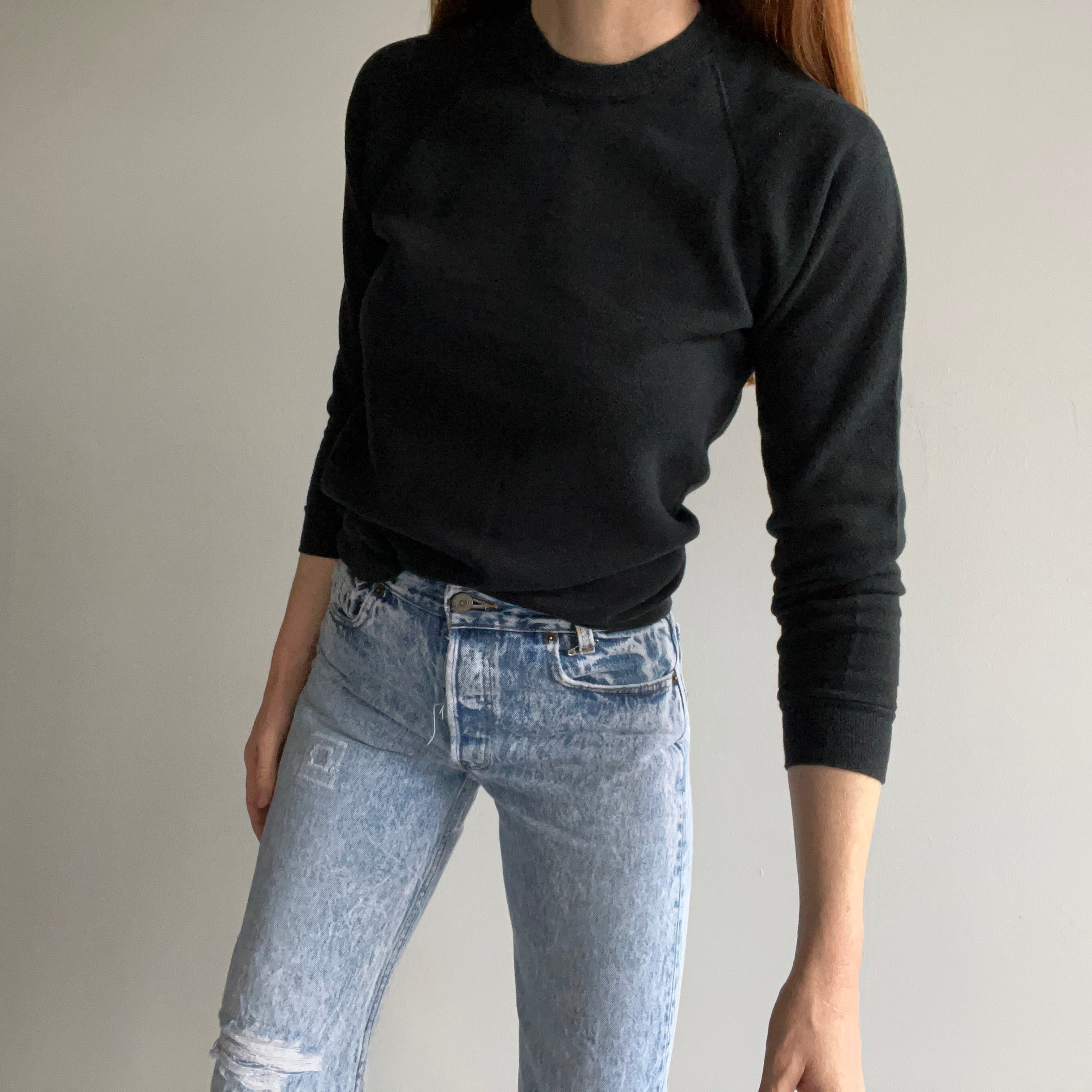 1980s Blank Black Raglan Sweatshirt