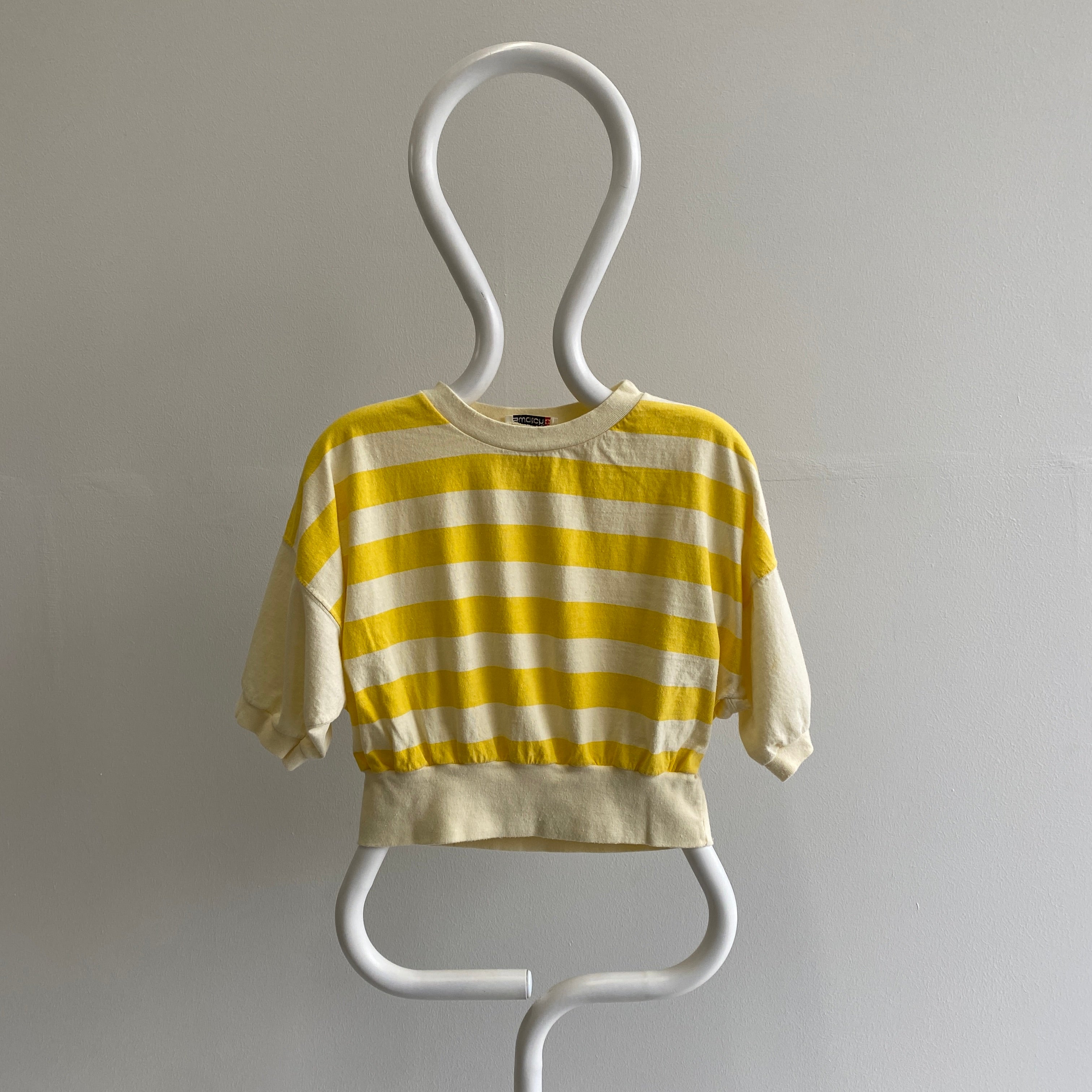 1980s Swatch Brand Yellow and White Striped Crop Top