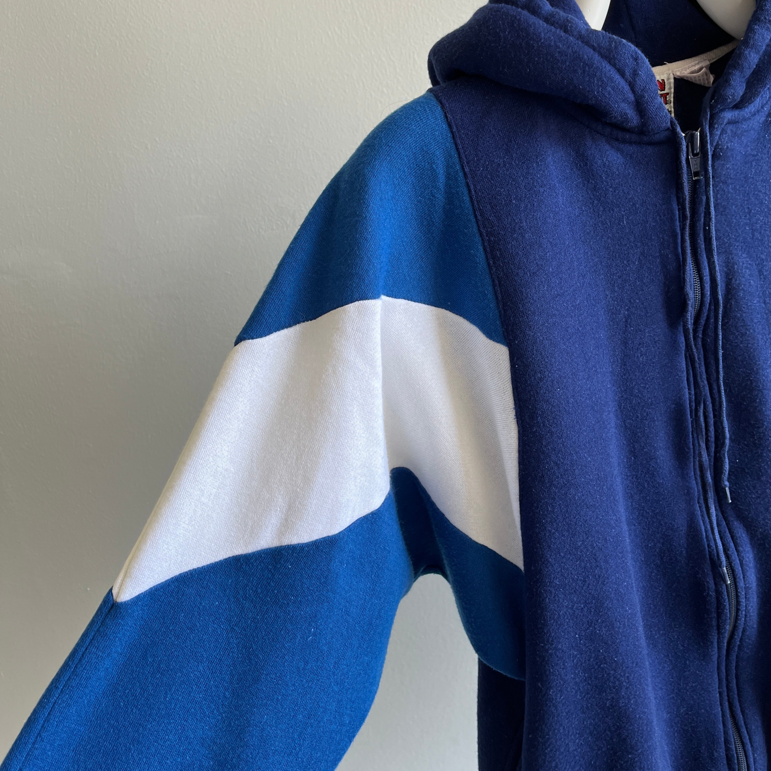 1980s Color Block Dolman Sleeve Super Soft Zip Up Hoodie