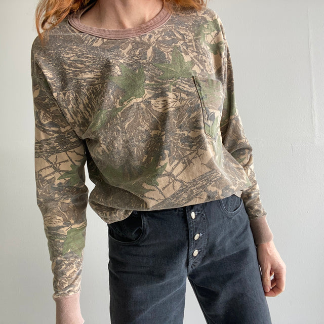 1980s Spartan Long Sleeve Rolled Neck Cotton Pocket Camo T-Shirt