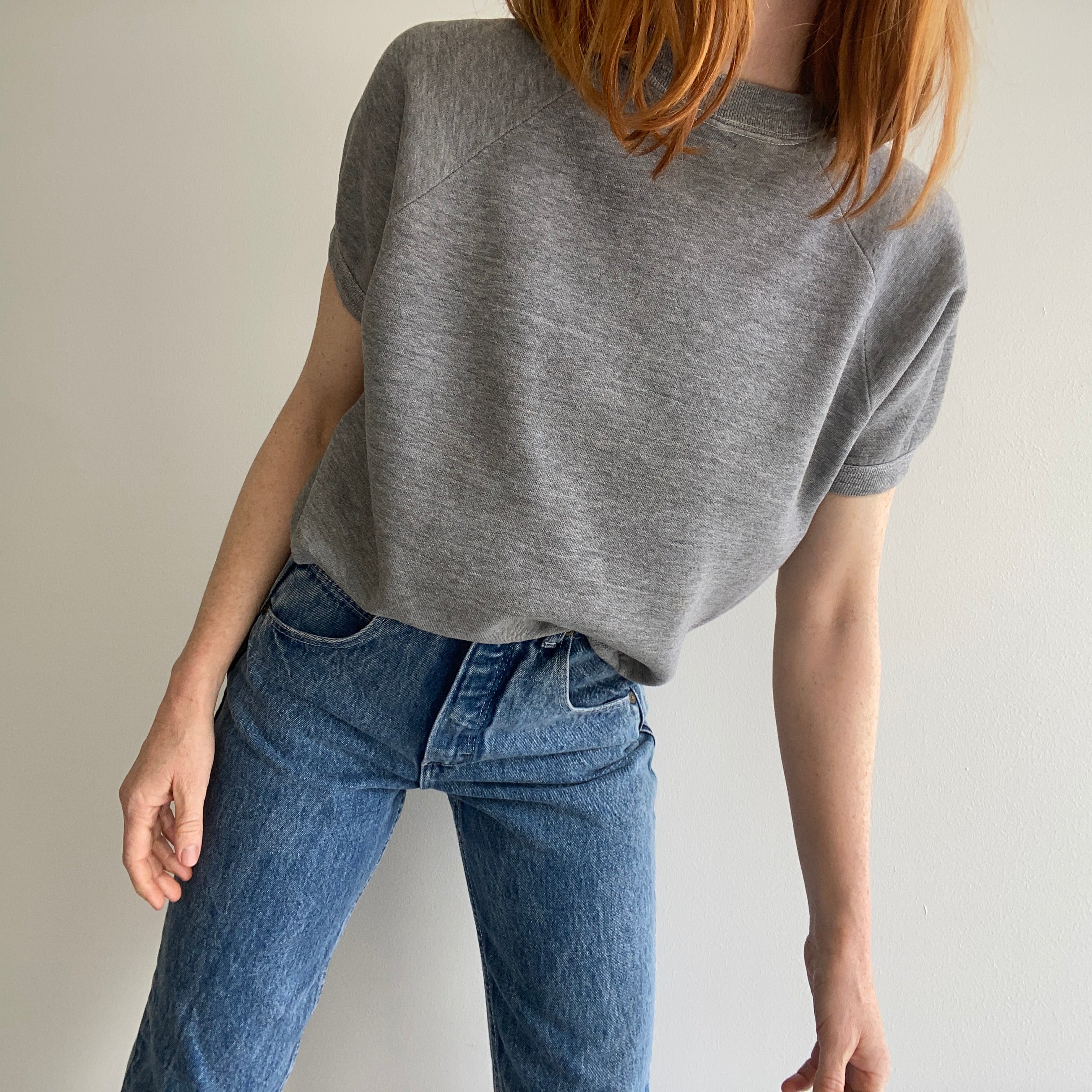 1970s Sportswear Blank Gray Warm UP with Rolled Sleeves