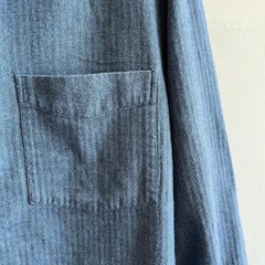 1990s Softest Ever Blue Herringbone Cotton Flannel