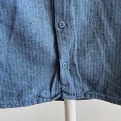 1990s Softest Ever Blue Herringbone Cotton Flannel