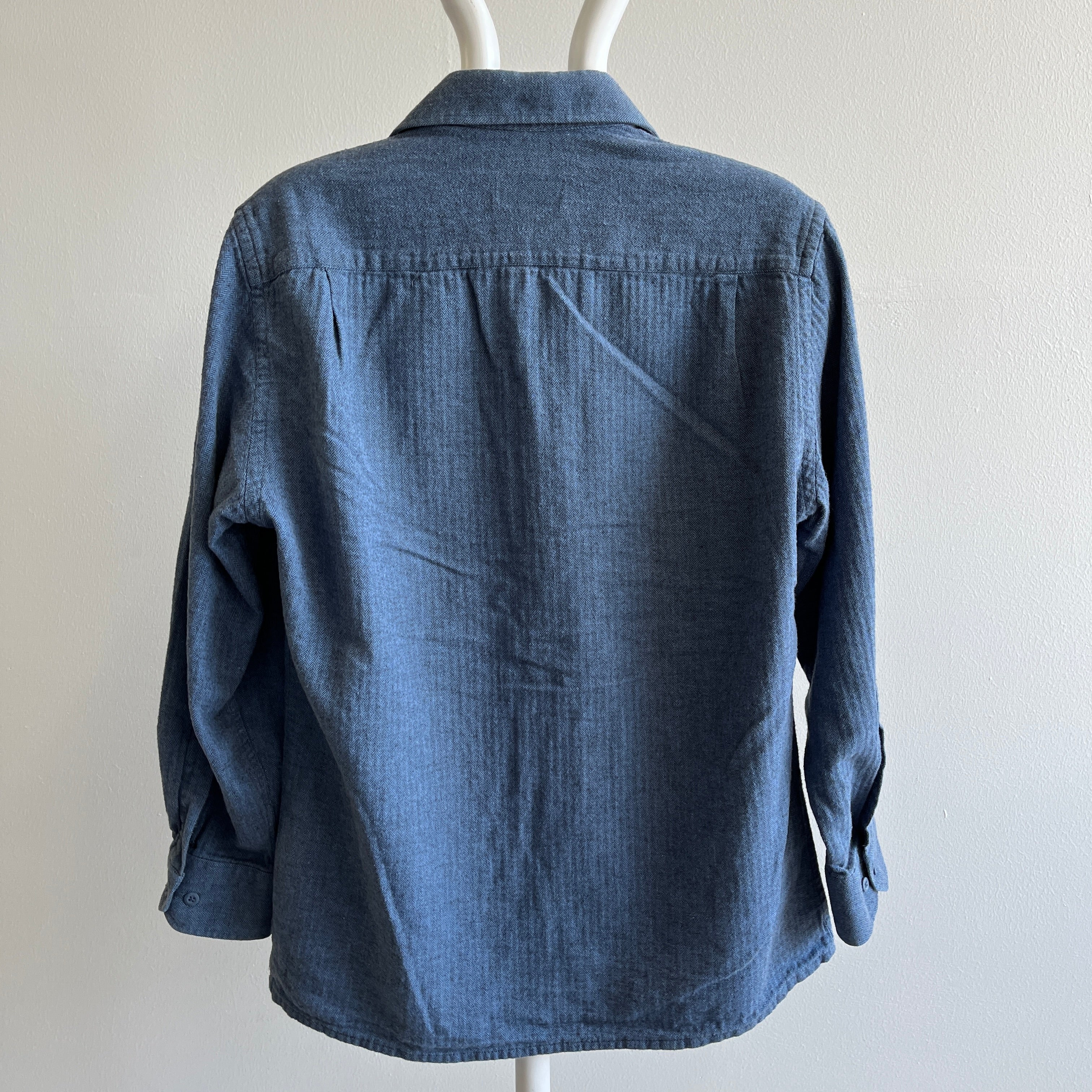 1990s Softest Ever Blue Herringbone Cotton Flannel