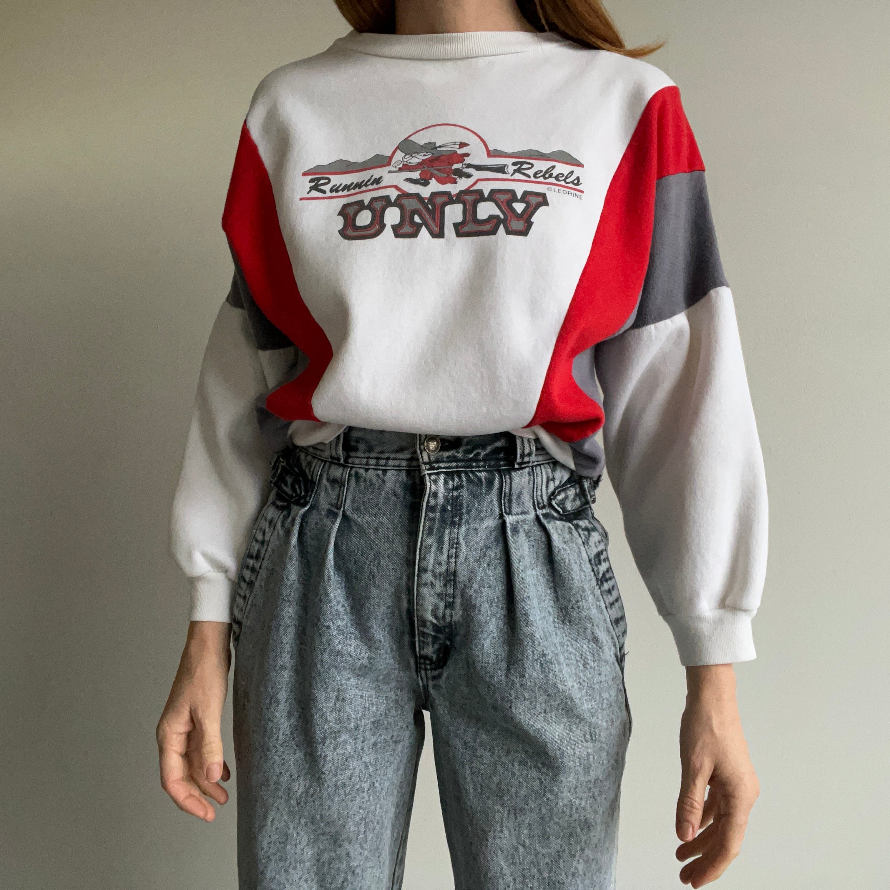 1980s Runnin Rebels UNLV Color Block Dolum Sleeve Sweatshirt