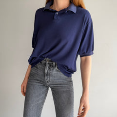 1990s Blank Navy Polo Shirt - Soft Jersey