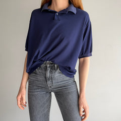 1990s Blank Navy Polo Shirt - Soft Jersey