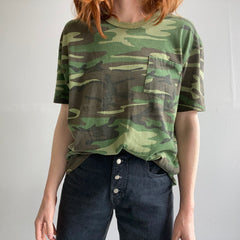 T-shirt super ample camouflage vert carré des années 1970/80