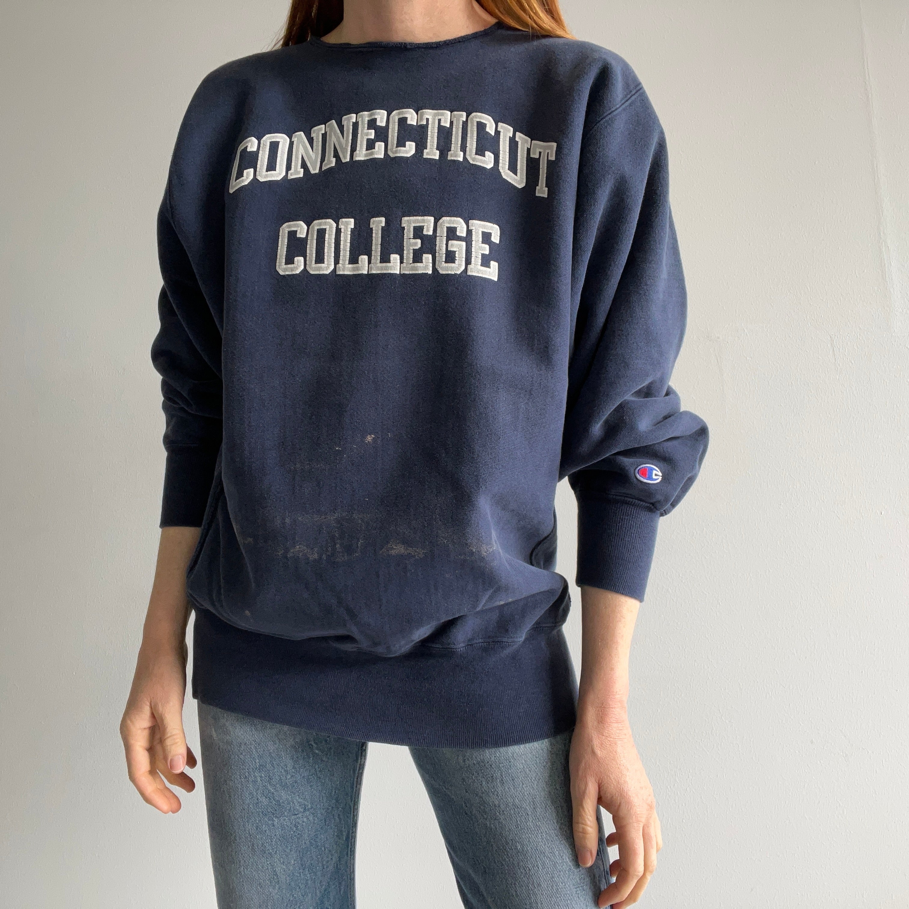 1980/90s Connecticut College Bleach Stained Reverse Weave/Cut Neck