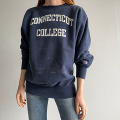 1980/90s Connecticut College Bleach Stained Reverse Weave/Cut Neck Champion Sweatshirt