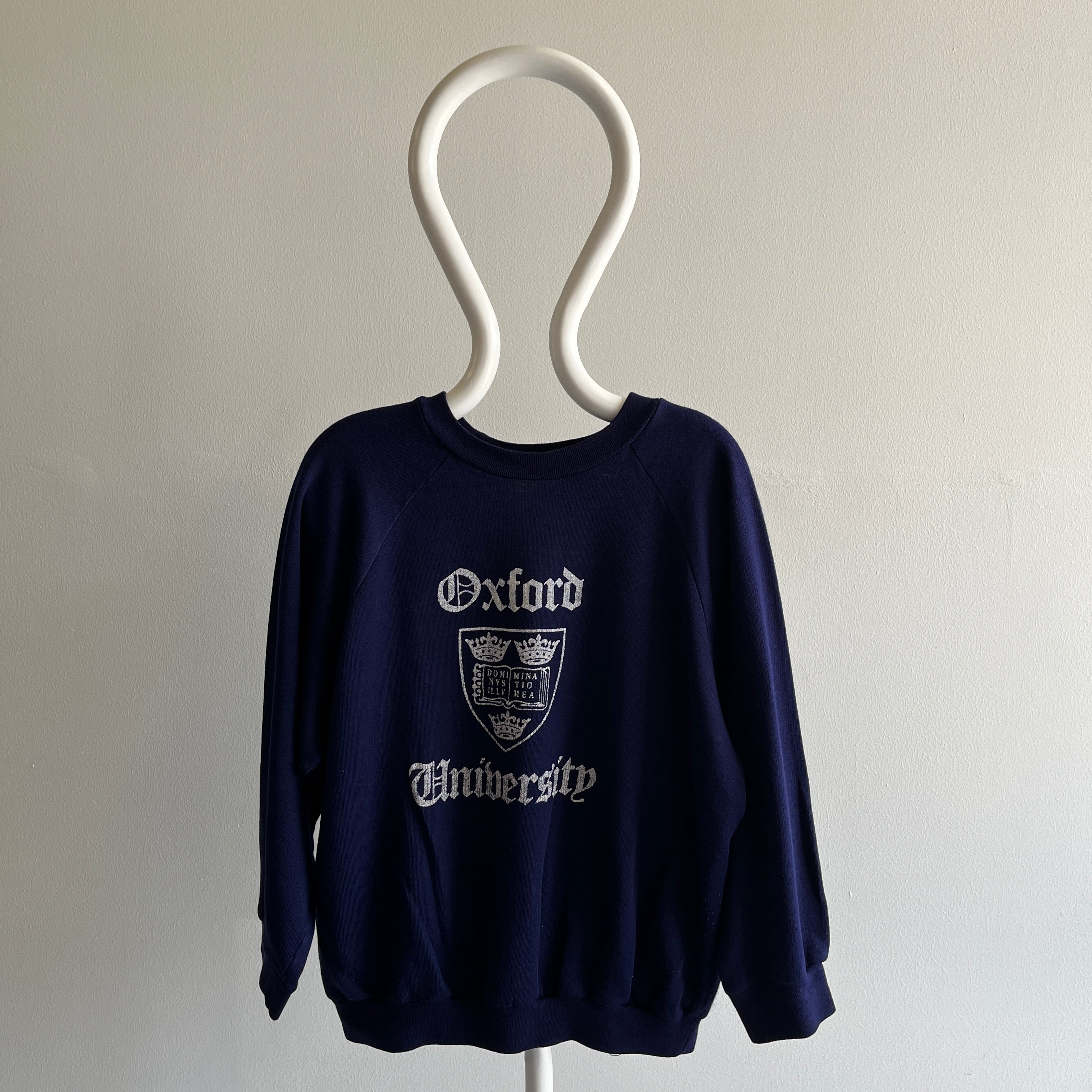 Sweat-shirt touristique Oxford Angleterre des années 1980 avec raccommodage à l'arrière