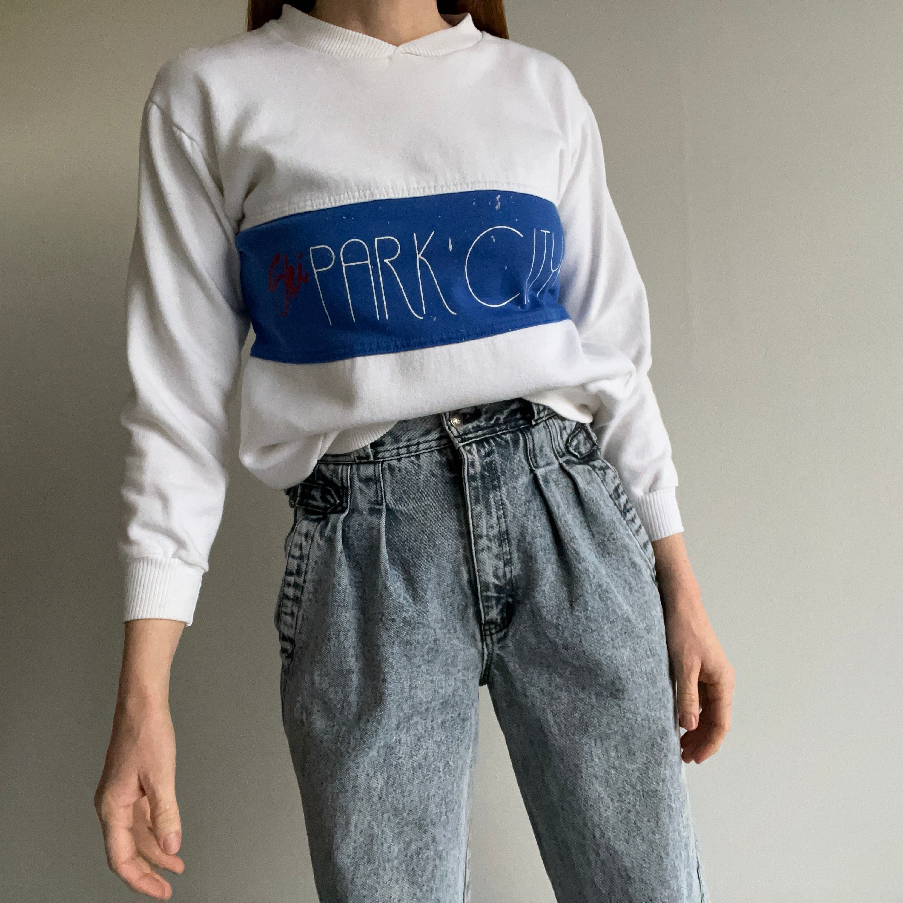 1980s Park City Color Block Paint Stained Sweatshirt