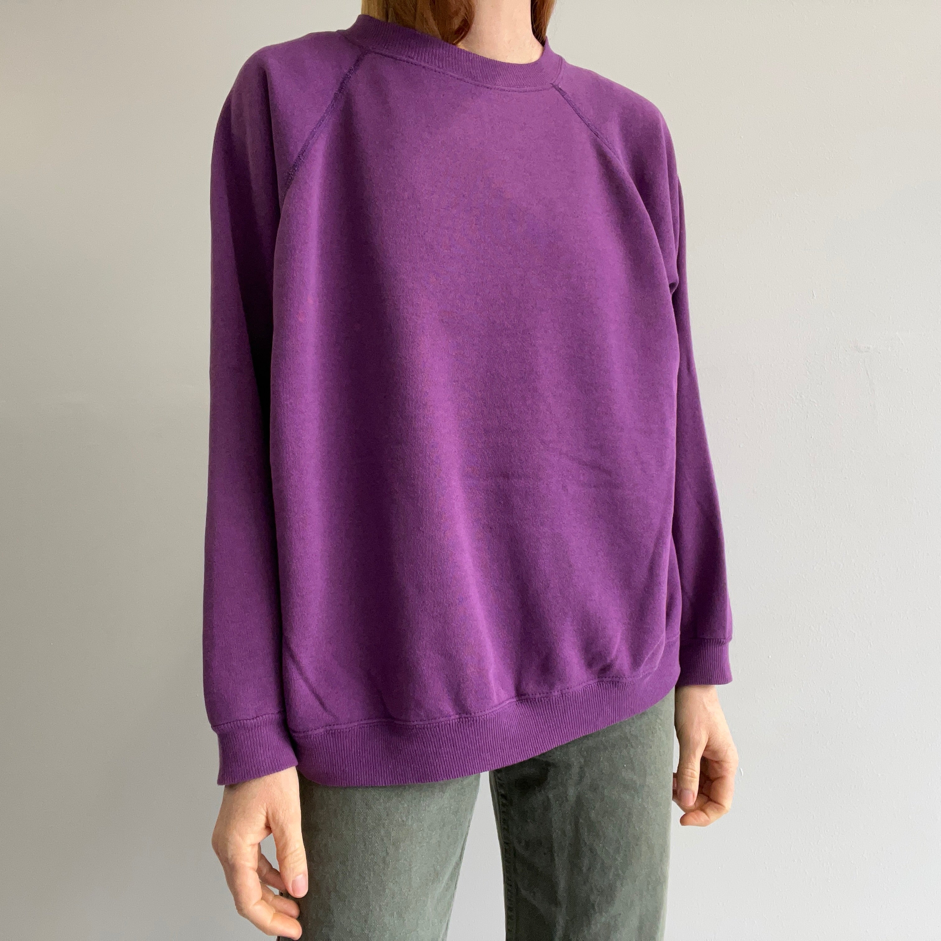 1990s Blank Purple Raglan Sweatshirt