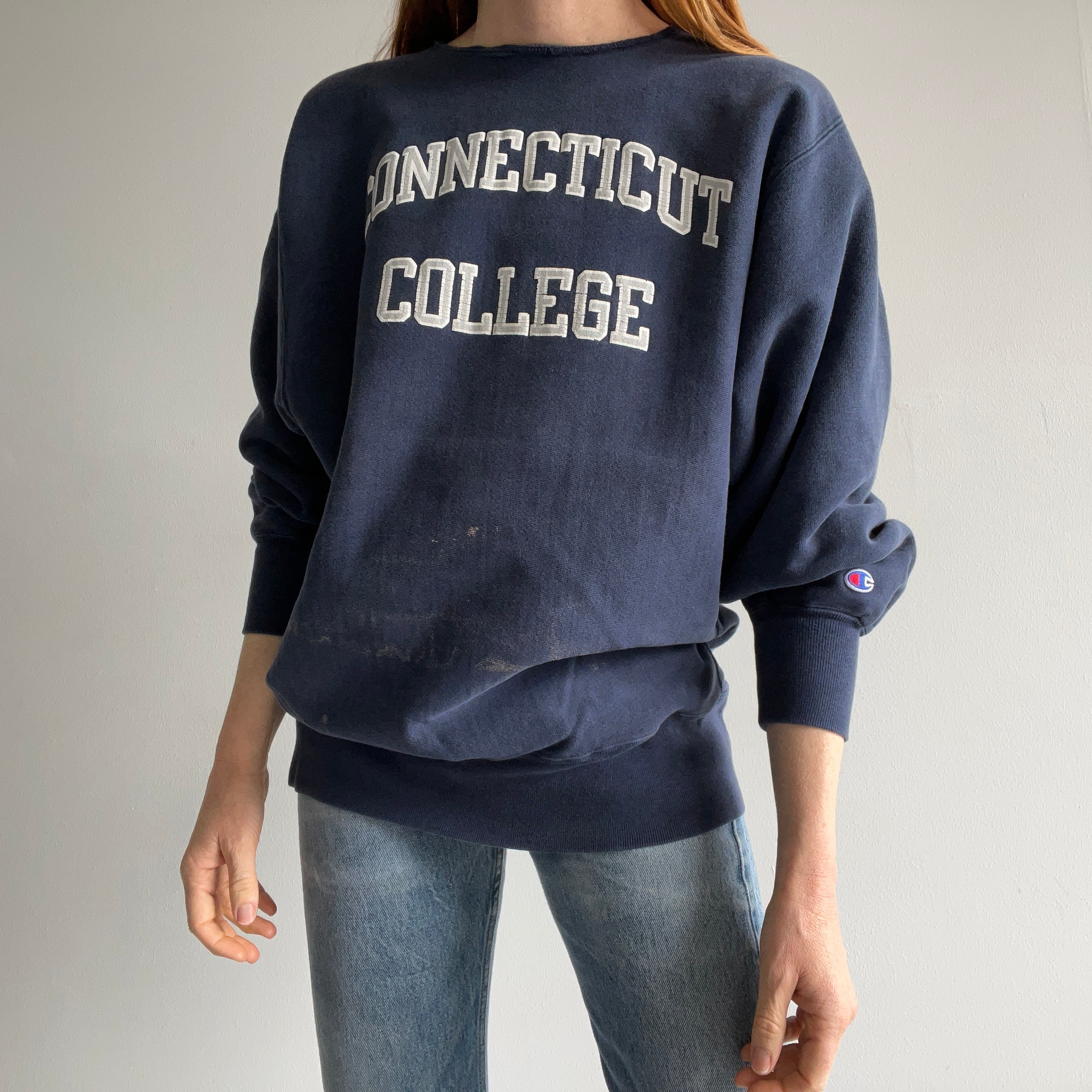 1980/90s Connecticut College Bleach Stained Reverse Weave/Cut Neck