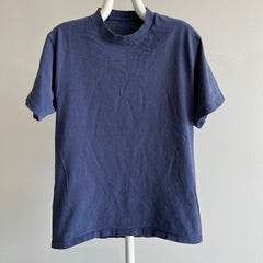 1980s Blank Navy Cotton T-Shirt with Higher Crew