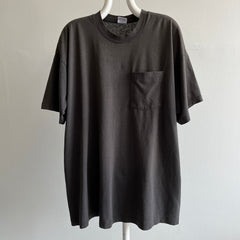 1980s Faded Blank Black Pocket T-Shirt by BVD - comes with Complementary Pit Marks (aka Stains)