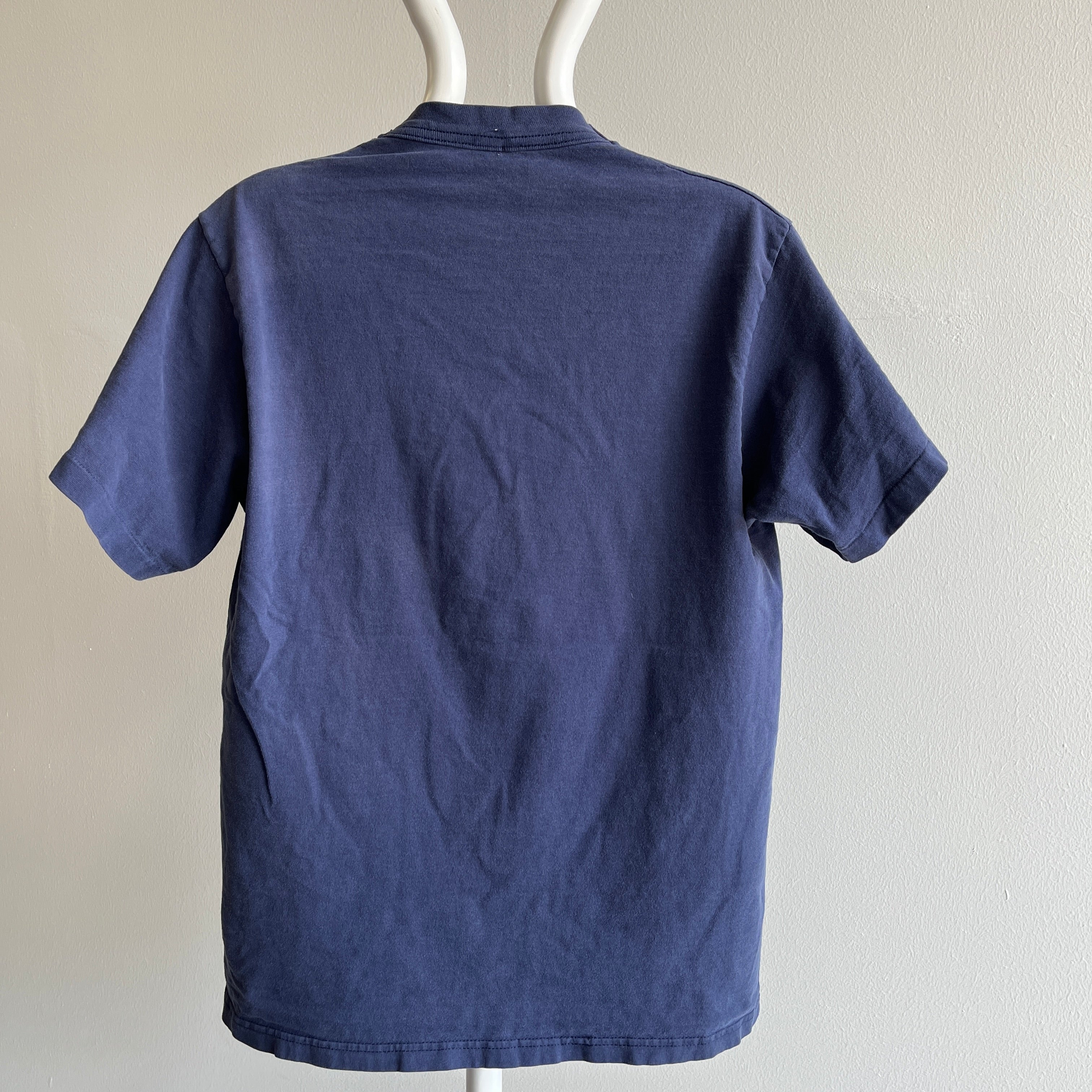 1980s Blank Navy Cotton T-Shirt with Higher Crew
