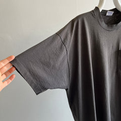 1980s Faded Blank Black Pocket T-Shirt by BVD - comes with Complementary Pit Marks (aka Stains)