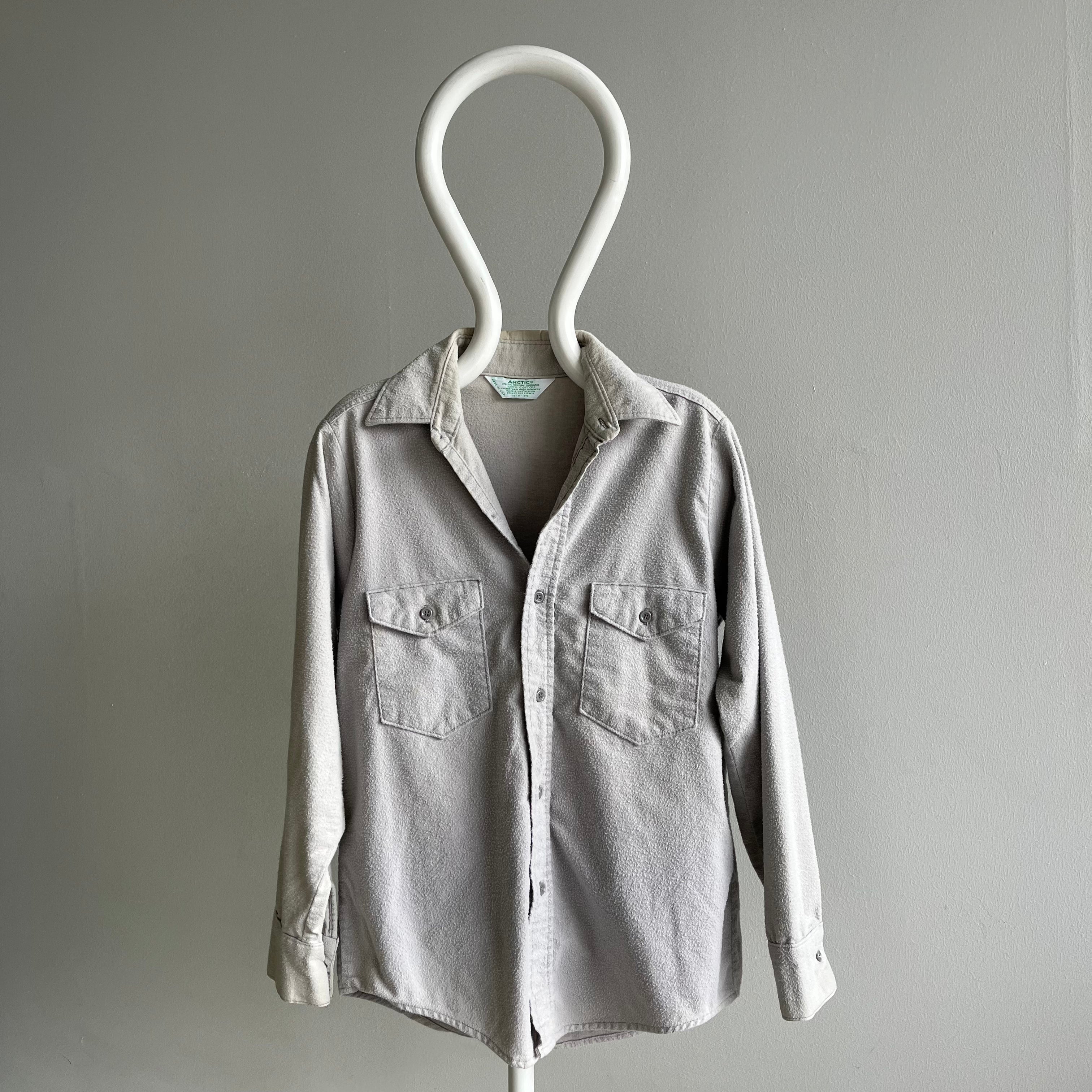 1980s Blank Grey Arctic ! Flanelle 00% coton avec Sun Fade