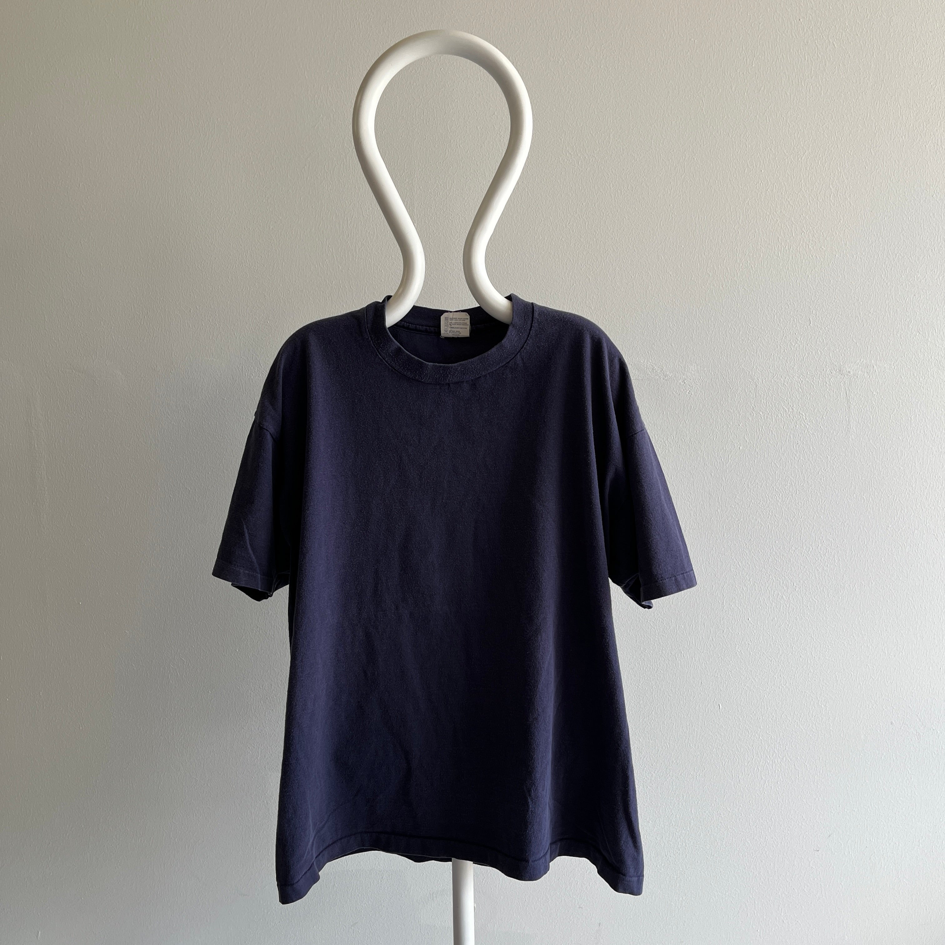 T-shirt en coton bleu marine délavé des années 1990 - Coupe oversize
