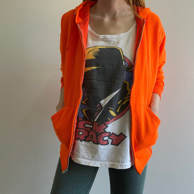 Sweat à capuche zippé ultra doux isolé orange fluo 1990s