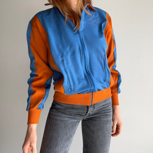 1970s Two Tone Structured Nylon/Cotton Zip Up - REALLLL GOOOOOD