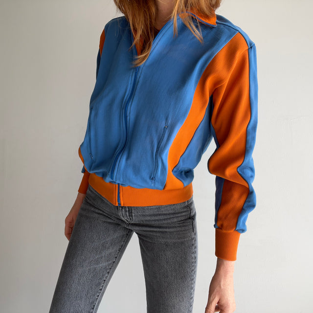 1970s Two Tone Structured Nylon/Cotton Zip Up - REALLLL GOOOOOD