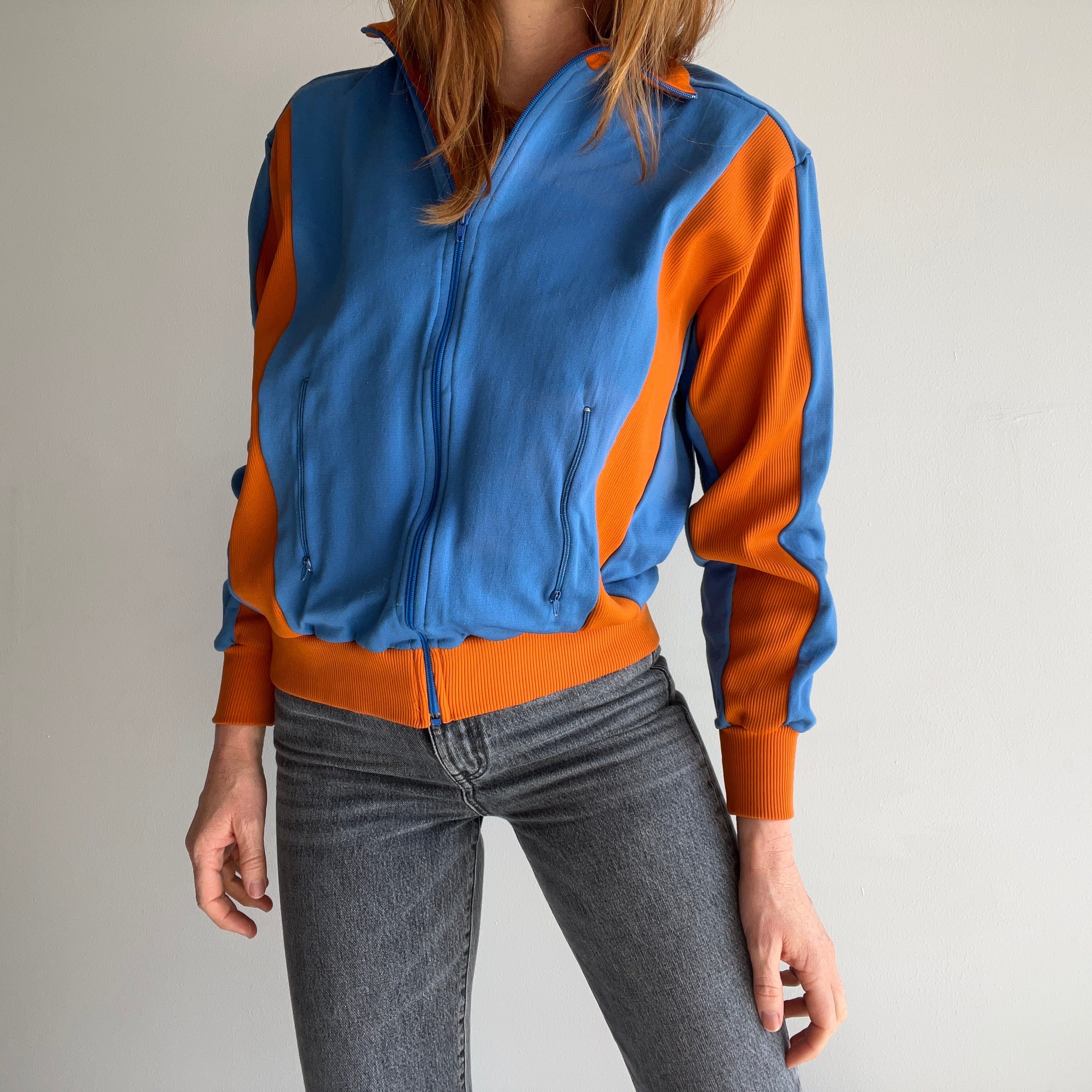 1970s Two Tone Structured Nylon/Cotton Zip Up - REALLLL GOOOOOD