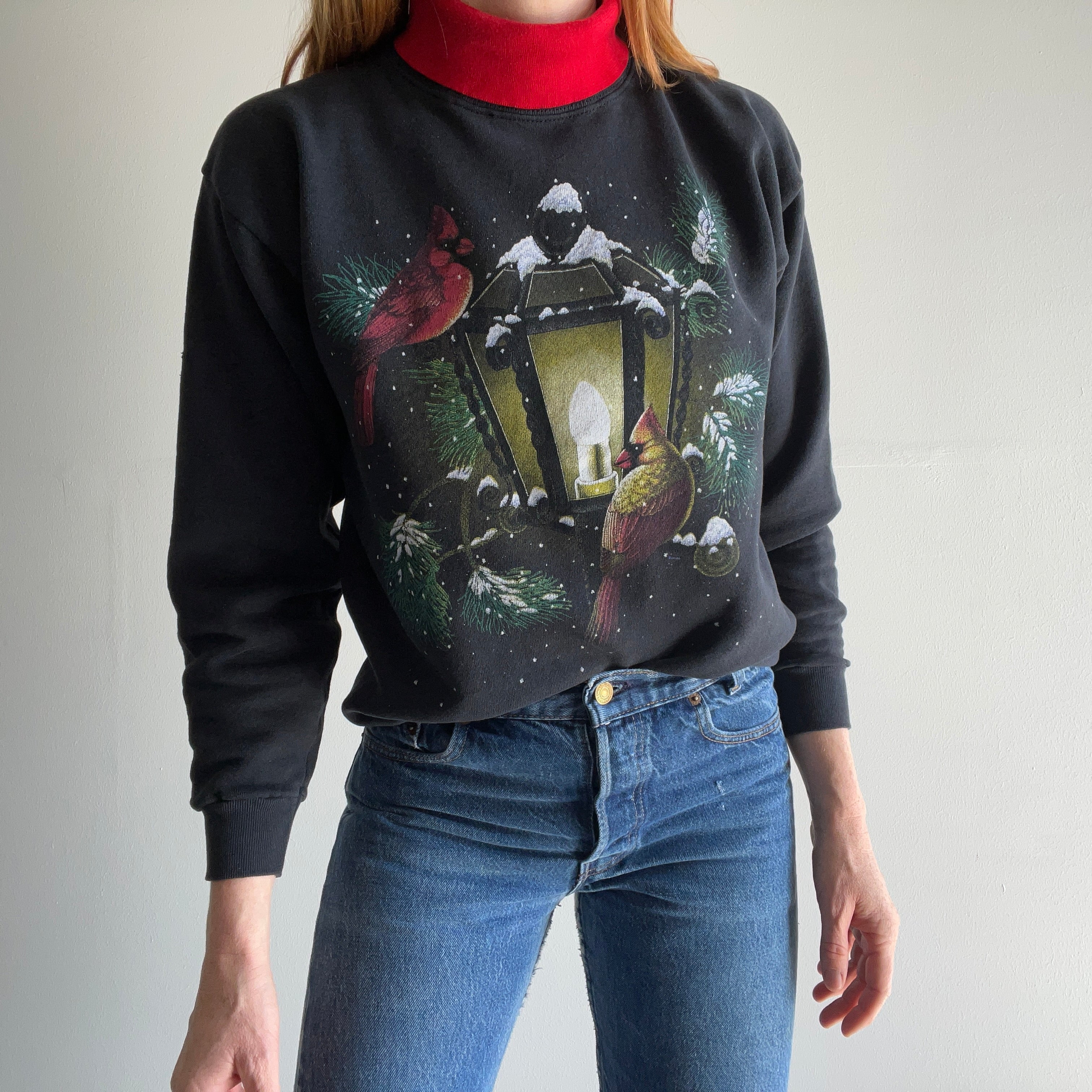 1985 (?) Sweat-shirt chic de bibliothécaire à col roulé intégré pour l'hiver / les vacances