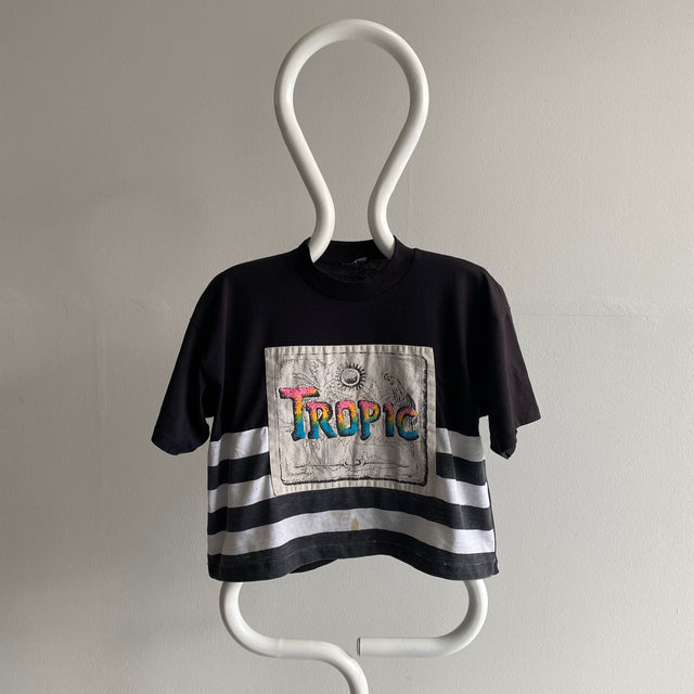 1980s "Tropic" Striped Crop Top w a Large Jalopy Stain