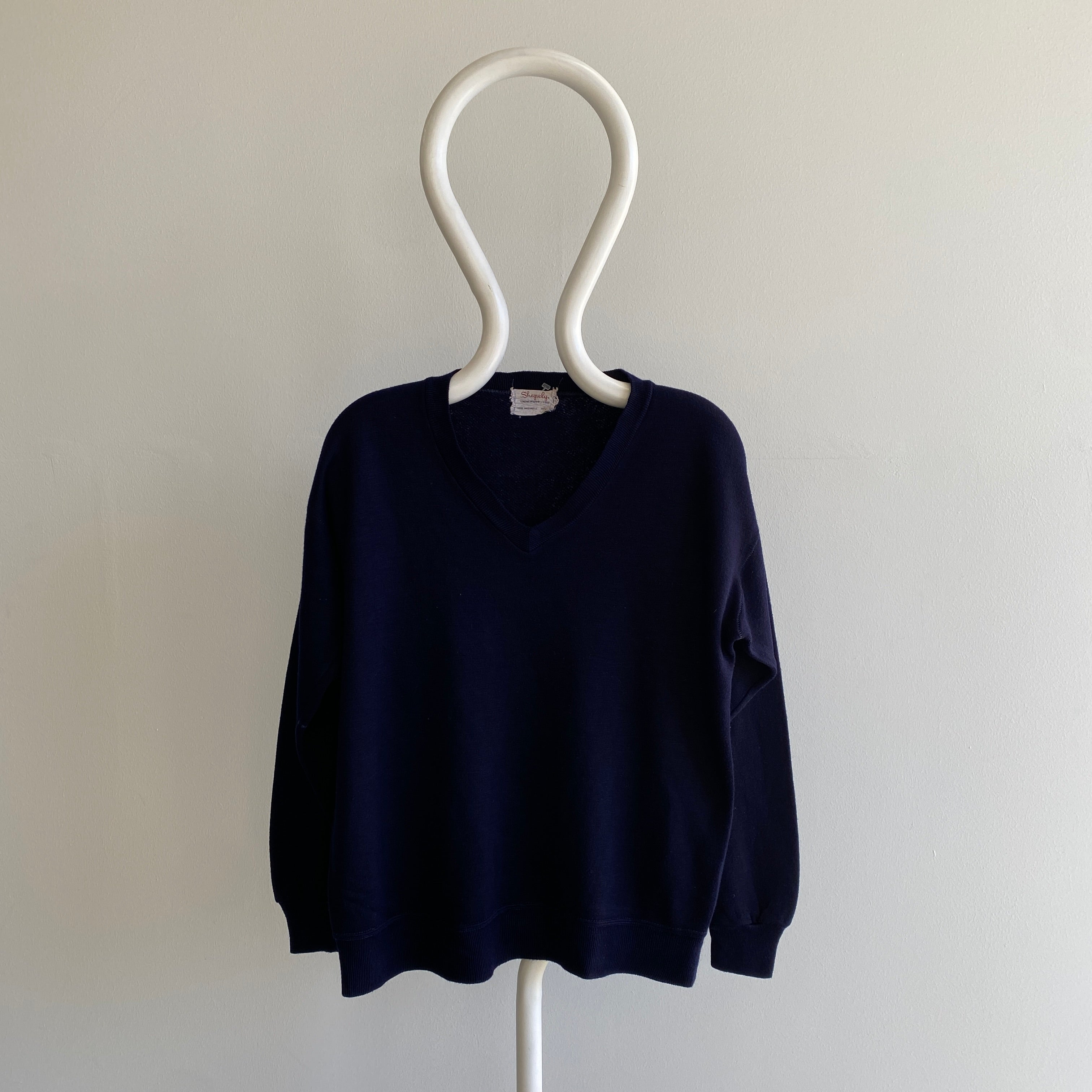 1960s Super Soft Dark Navy V-Neck Sweatshirt